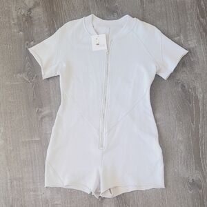 Grey Short Sleeve Zip-Up Romper